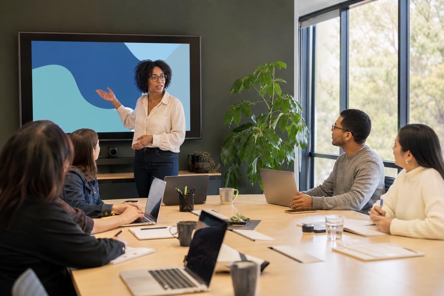 Workshop with presentation on a large screen